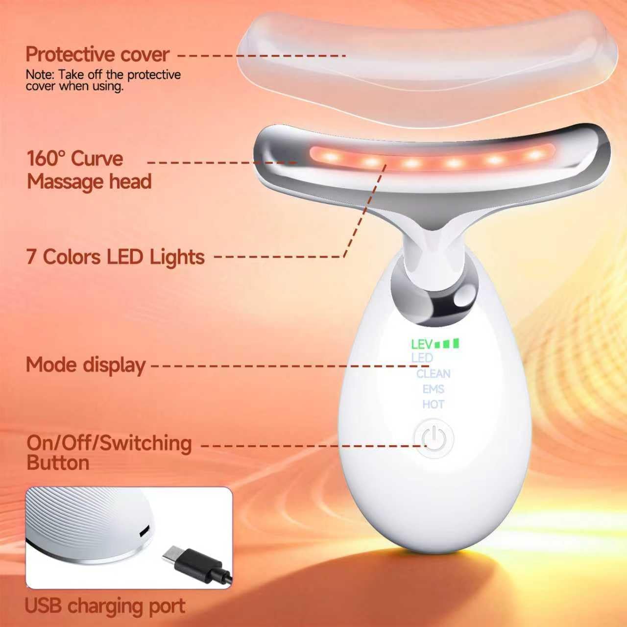 Face Massager, Face Sculpting Tool 7-in-1 with 45±5°C Heat & 7 LEDs