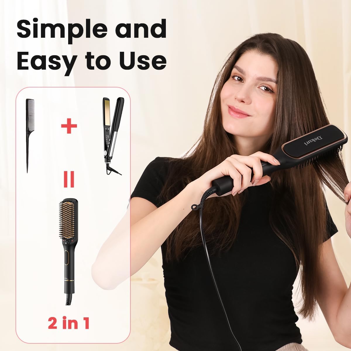 Hair Straightener Brush, 42mm Wide Straightening Brush Comb