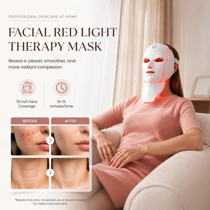 LED Face Neck Mask Light Therapy for Skin Care Anti Aging Wrinkles Acne Treatment
