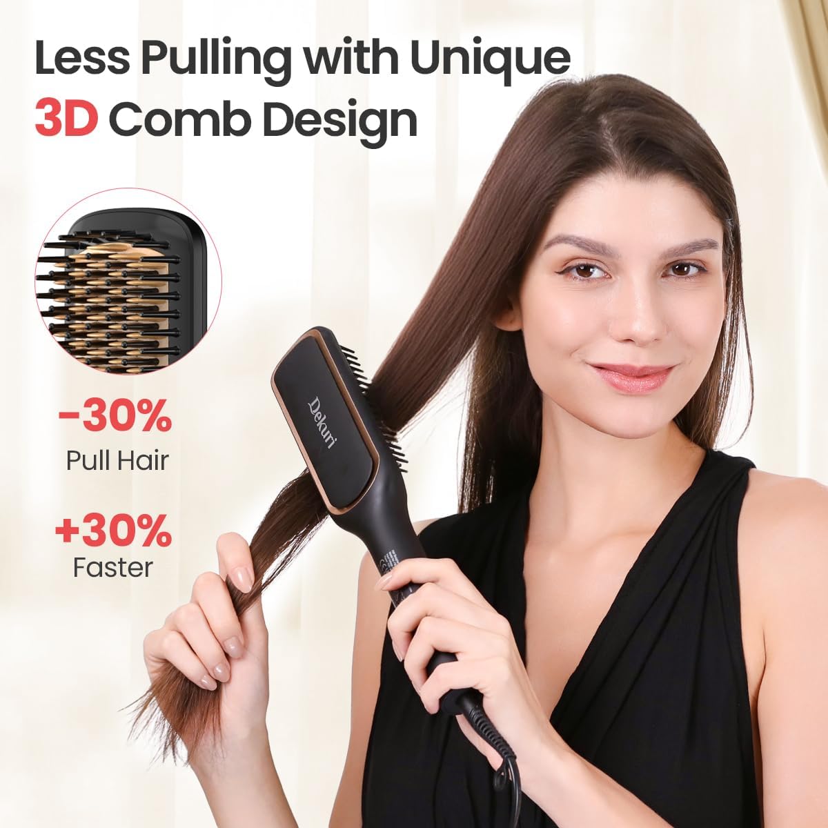 Hair Straightener Brush, 42mm Wide Straightening Brush Comb